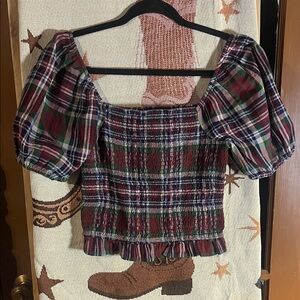 Plaid Puff Sleeve Top